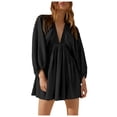 thumbnail image 1 of TJAZFJPA Robes en Tricot pour Femmes Hiver Femmes Aguichant à Manches Longues Col en V Robe à Taille Décontractée Ample Fluide Robe Mini Robe T-Shirt Robe Bleue, 1 of 5