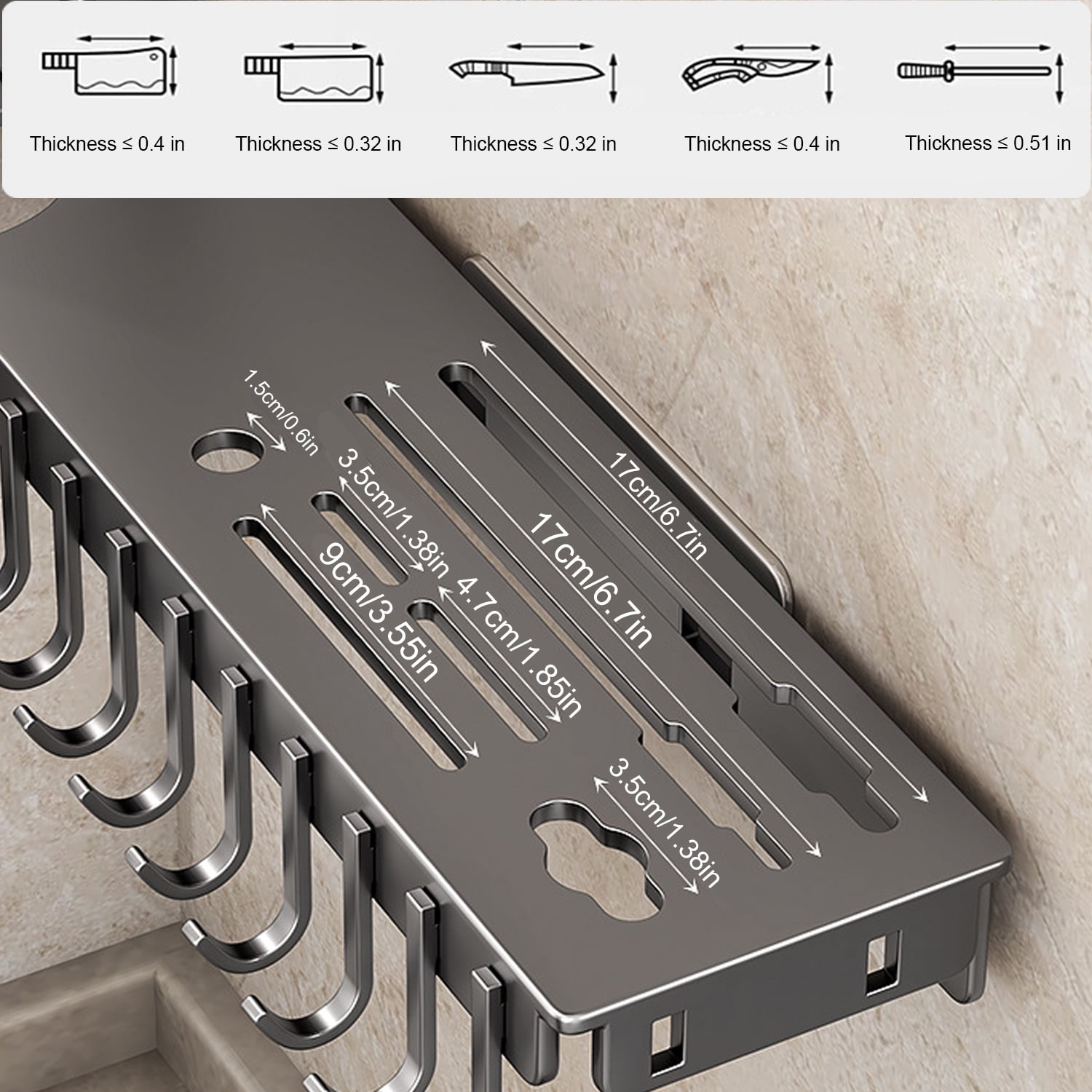 BTideas Wall Mounted Knife Holder,Rotate 90° Knife Organizer with 10 Hooks,Kitchen Utensil Organizer