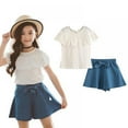 thumbnail image 2 of Summer Baby Girls Sleeveless Solid Print T-shirt Blouse+Denim Bowknot Shorts Suits Casual Outfits Sets, 2 of 4