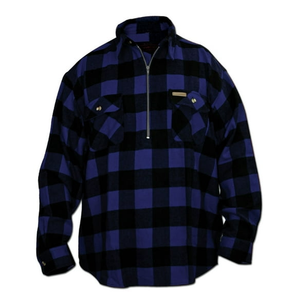 Hickory Shirt Co. Buffalo Plaid Classic 1/2 Zip Long Sleeve Flannel Shirt, Blue - Medium