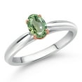 thumbnail image 2 of Gem Stone King 925 Sterling Silver and 10K Rose Gold Prongs Green Sapphire Solitaire Engagement Ring for Women (0.55 Cttw, Oval 6X4MM, Gemstone September Birthstone, Available in Size 5, 6, 7, 8, 9), 2 of 4