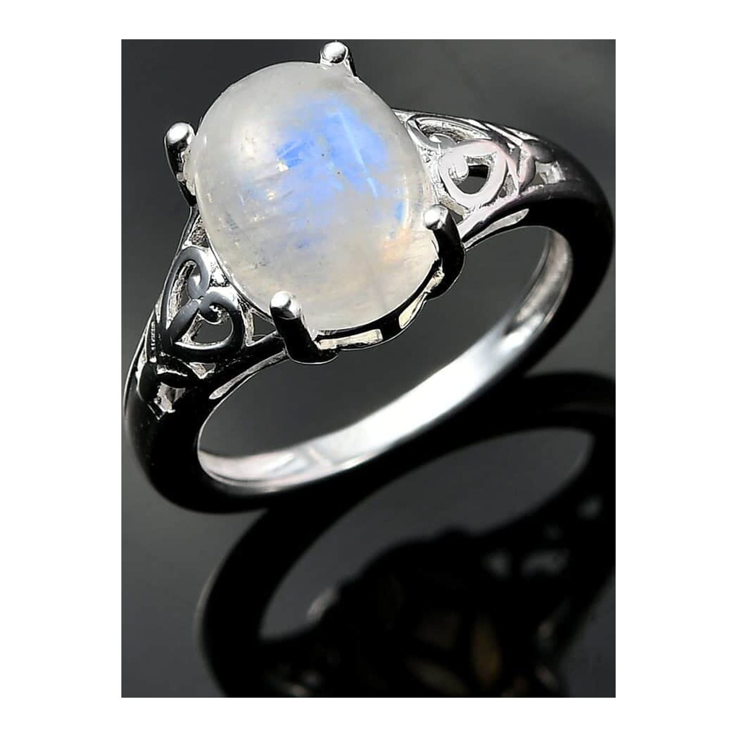 925 Silver Plated Rainbow Moonstone Spinner Ring US Size 8 R-2529