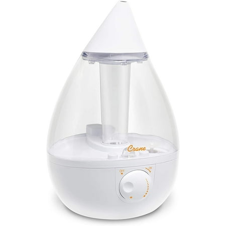 Crane Drop Ultrasonic Cool Mist Humidifier, Filter Free, 1 Gallon, 24 Hour Run Time, Whisper Quiet, for Home Bedroom Baby Nursery and Office, Clear and