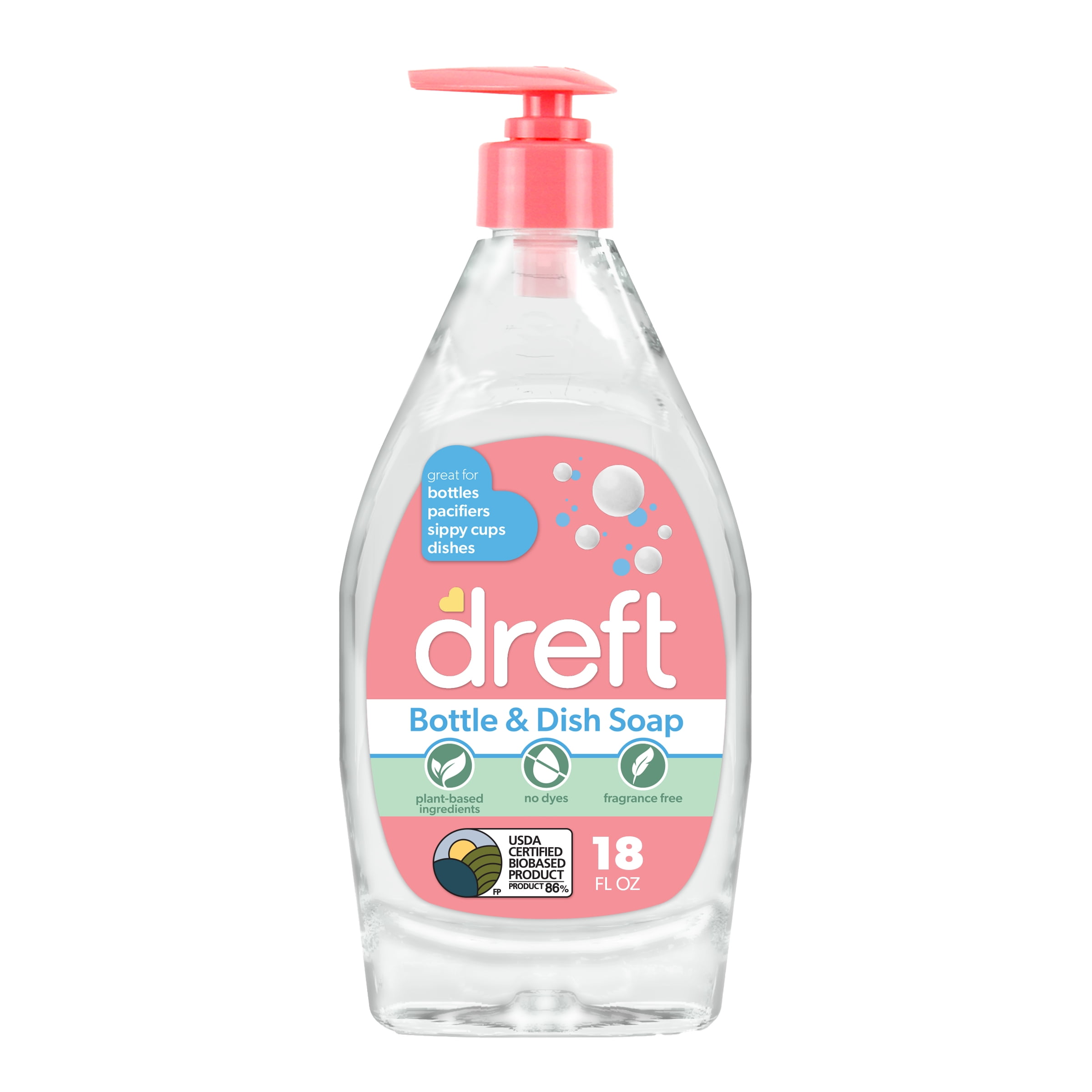 (2 pack) Dreft Plant-Based Liquid Dish Soap and Dishwashing Detergent for Baby Bottle, Fragrance Free Baby Essentials, 18 fl oz