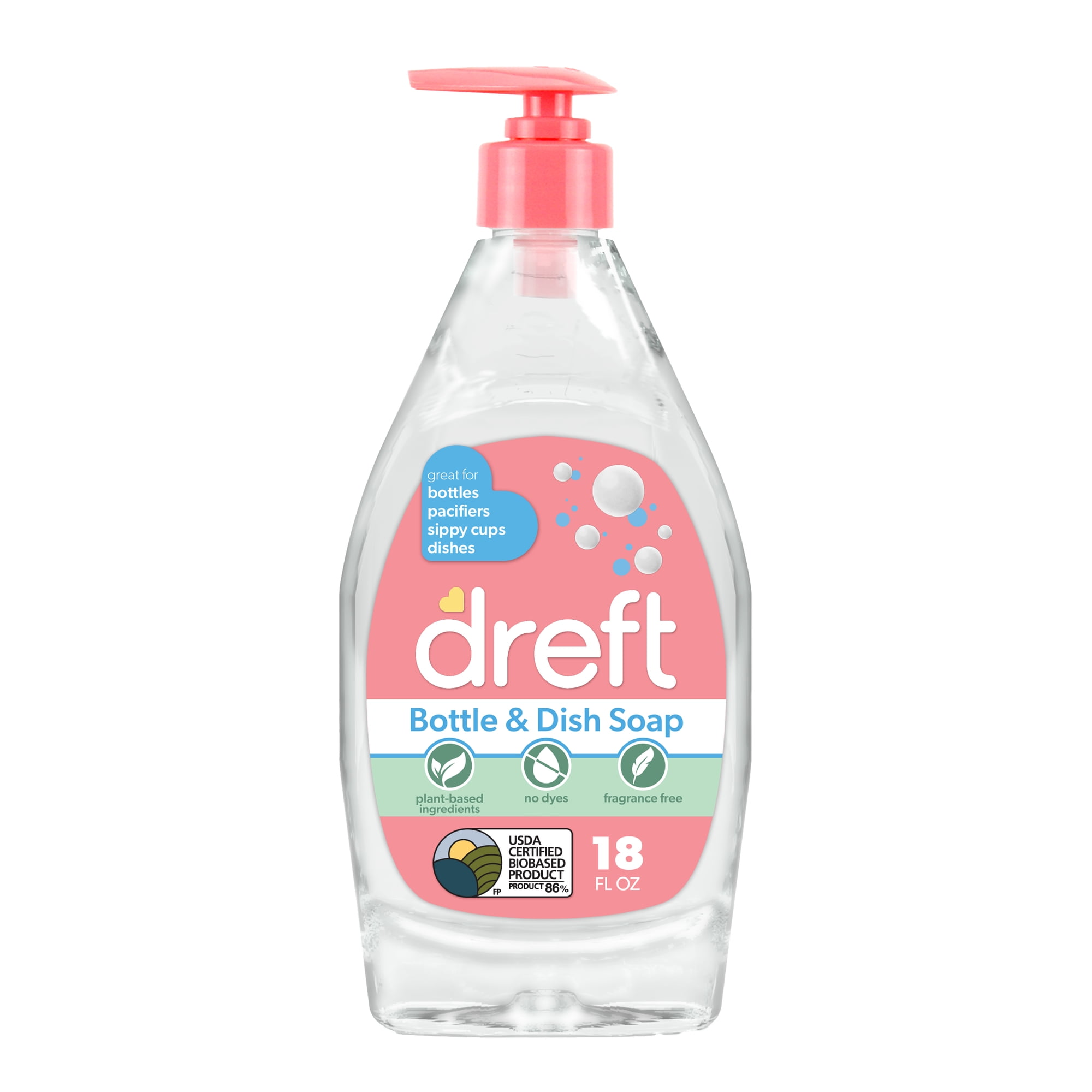 Dreft Plant-Derived Liquid Dish Soap and Dishwashing Detergent for Baby Bottle, Fragrance Free Baby Essentials, 18 fl oz