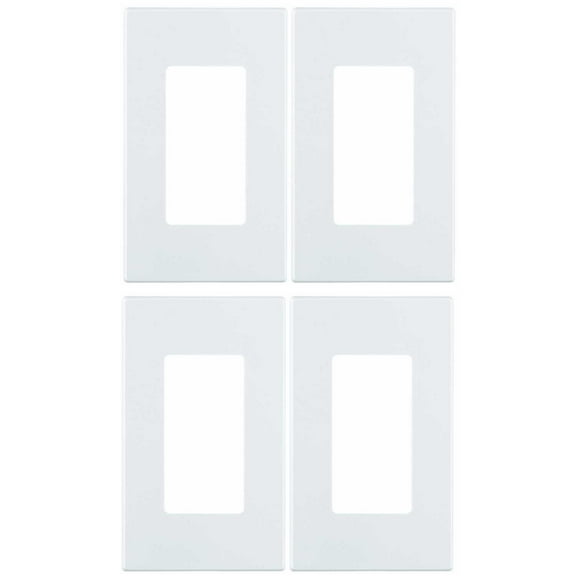 Leviton 80301-SW 1-Gang Decora Plus Wallplate Screwless Snap-On Mount 4 Pack, White