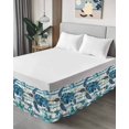 thumbnail image 4 of Blue Sea Turtle Bed Skirt Queen Size 16" Drop Blue Floral Starfish Retro Striped Ruffled Wrap Around Bed Skirts Adjustable Elastic Bedskirt Dust Ruffle for Queen Size Bed, 4 of 7