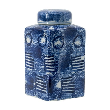 A&B Home 10" Blue White Ceramic Jar Home Decor Porcelain Vase with Lid Centerpiece Decoration Multi Purpose