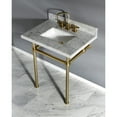 thumbnail image 3 of Kingston Brass KVPB30MBSQ7 Templeton 30" Carrara Marble Vanity Top with Brass Legs (8-Inch, 3-Hole), Carrara Marble White/Brushed Brass, 3 of 7