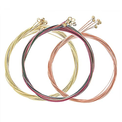 3 Full Sets of 6 Acoustic Guitar Strings Replacement Steel String with Nickel-plated Bead Head for Acoustic Guitar (1 Brass Set,1 Copper Set and 1 Multicolor Set)