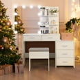 thumbnail image 2 of Ktaxon Vanity Set with 3 Color Lighted Mirror, Makeup Table with 3 Storage Shelves & Drawers, Dressing Table Makeup Desk with Stool,White, 2 of 12