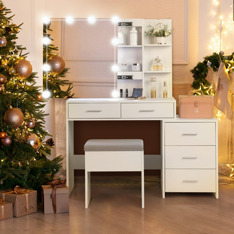 Ktaxon Lighted Vanity Desk, White Dressing Table with