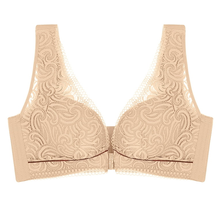 UoCefik Bras for Women Lace Front Closure Bra Comfort Wirefree Push Up Bra  