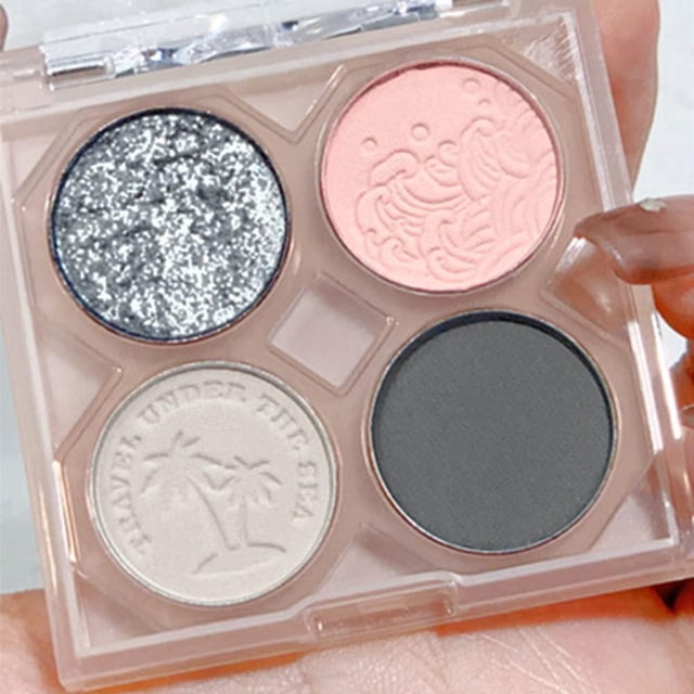 ZHAOCHENG Paleta de sombras de ojos con purpurina, 4 colores, sombra de ojos blanca, rosa y gris, brillante, brillante, resistente al agua, sombra de ojos gris brillante (05)