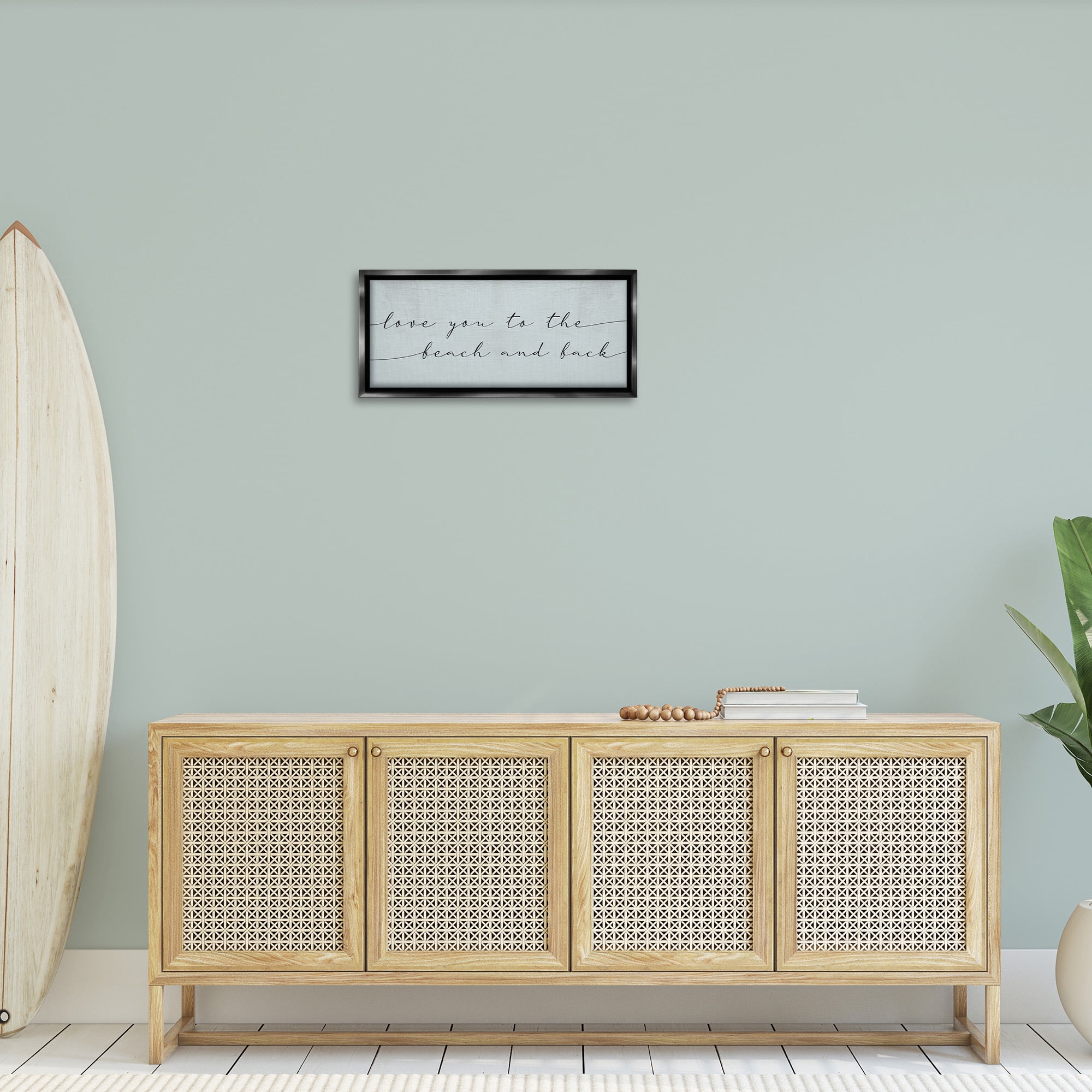 Stupell Industries Love You Beach & Back Typography Painting Black Floater Framed Canvas Art Print Wall Art, 25 x 11