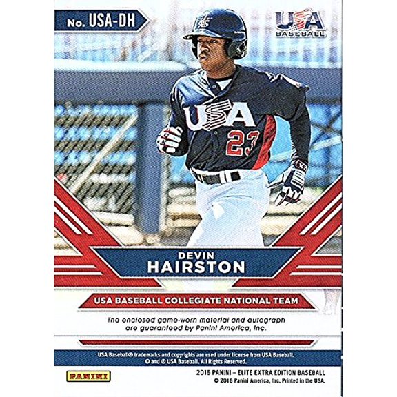Collectible 2016 Elite Extra Edition USA Collegiate Silhouette Autographs Silver #9 Devin Hairston Auto Jersey /49 Baseball Trading Card
