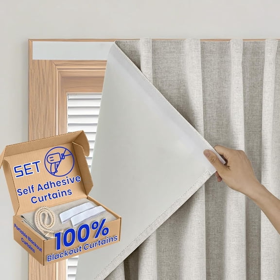 LKYUHGS-Peel & Stick Blackout Panel - Thermal Insulated Window Cover for Patio Glass Door(W35 x L60 in, 1 Panel, Light Beige)