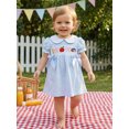 thumbnail image 5 of BemeyourBBs Toddler Baby Girl Back to School Dresses Kids Kindergarten Outfits Baby Girl Summer Dress with Bows Striped Apple Embroidered Puff Short Sleeve Doll Collar Causal A-line Dress, 5 of 9