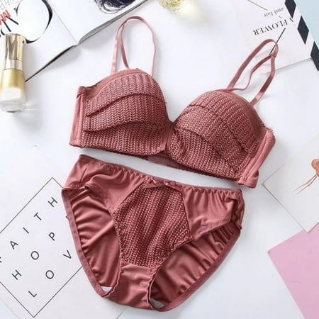

Elaydool underwear set Solid Color Girl Knitting Thread without Steel Ring Gather 1/2 Cup Bra + Underwear Set