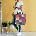 thumbnail image 4 of FORMRS Womens Canvas Tote Bag with Zipper Inner Pocket Shoulder Handbag, Red and Purple Plaid Pattern, 4 of 7