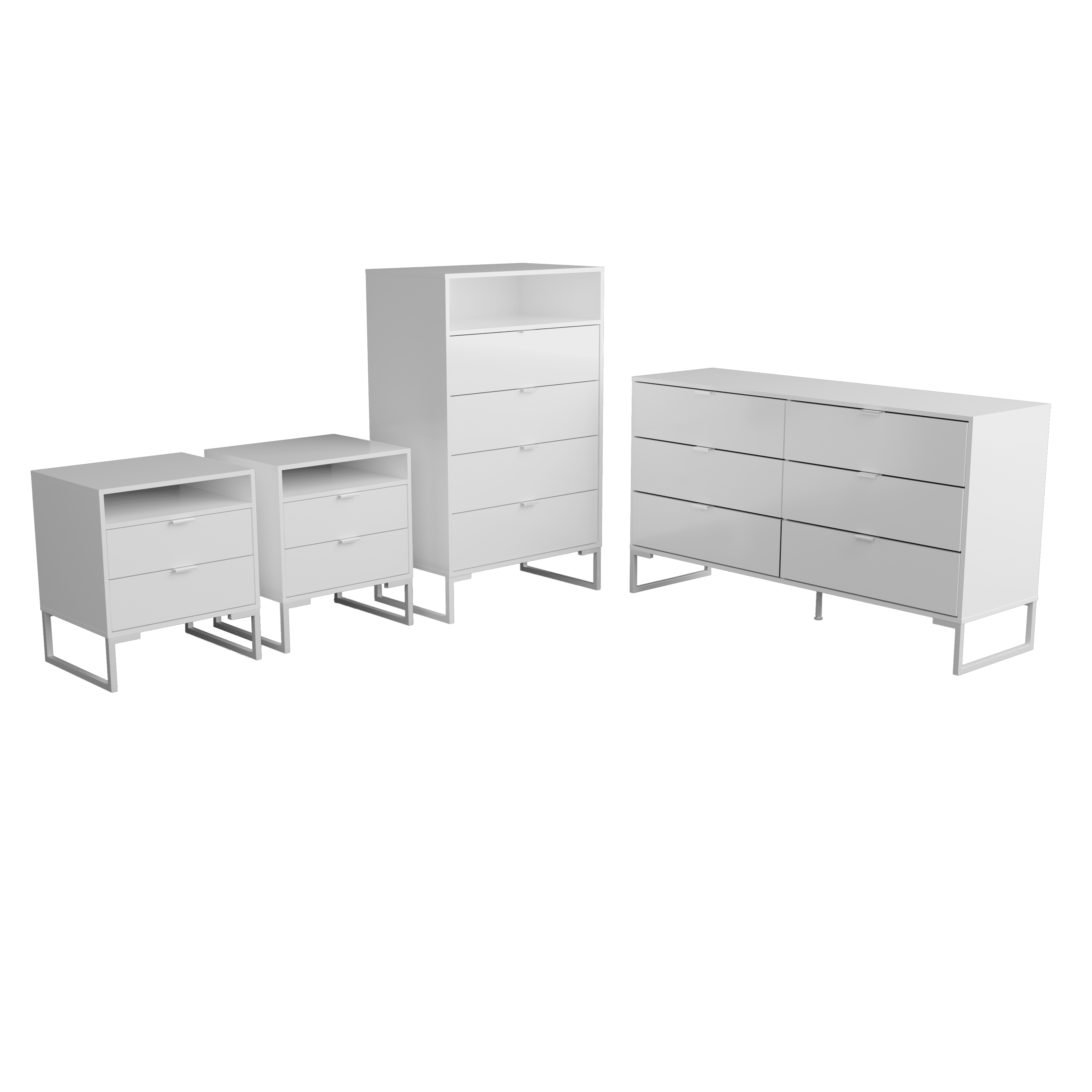 Kappesberg Amelia 4-Piece White Bedroom Furniture Set with Vertical Dresser, 2 Nightstands, and 6-Drawer Dresser - for Adults and Teens