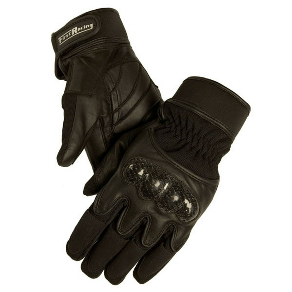 First MFG Men's Gel Padded Textile and Leather Racing Gloves Black