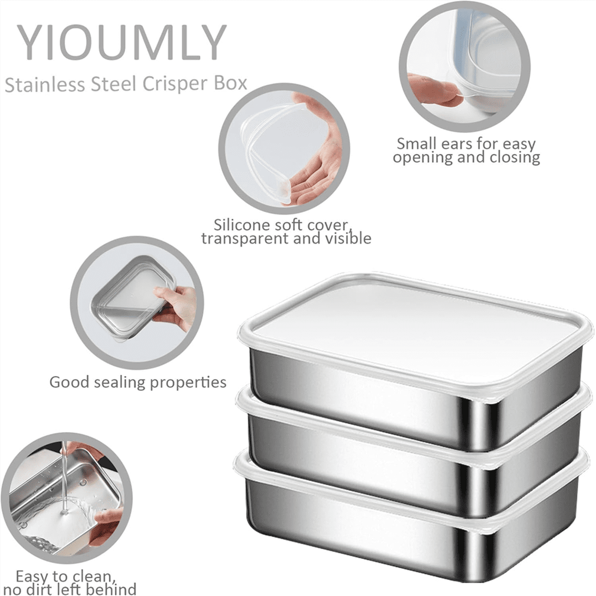 Stainless Steel Containers for Food Storage,Food Storage Bento Box Container,Leak Proof Silicone Lid Dishwasher Safe