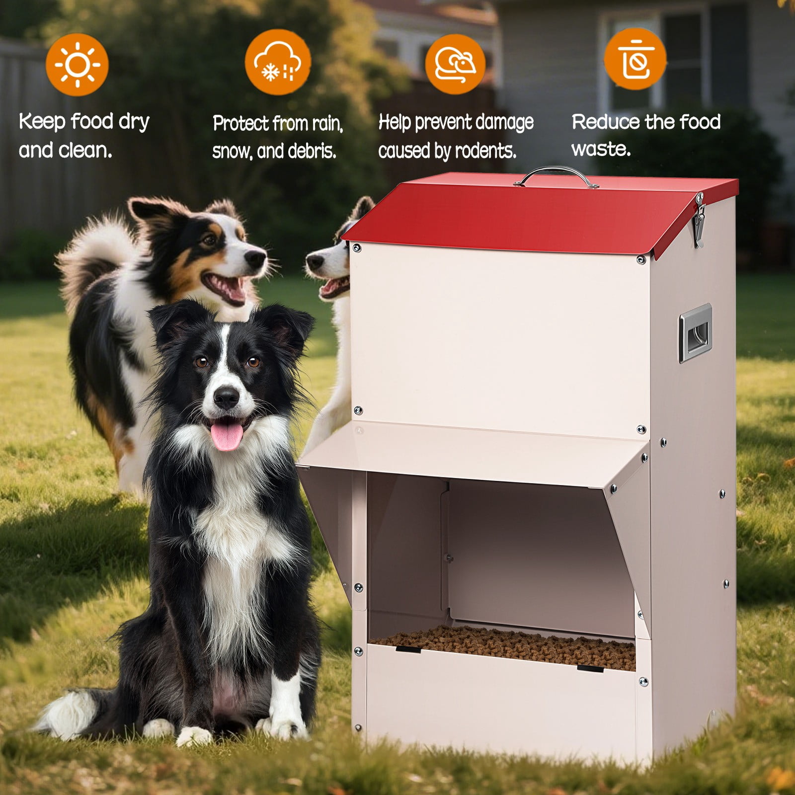 Yonopro Galvanized Automatic Dog Feeder Large Breed Dog Food Dispenser for Large Dogs, 50lbs Weather-Resistant Outdoor Pets Feeder Gravity Food Feeder