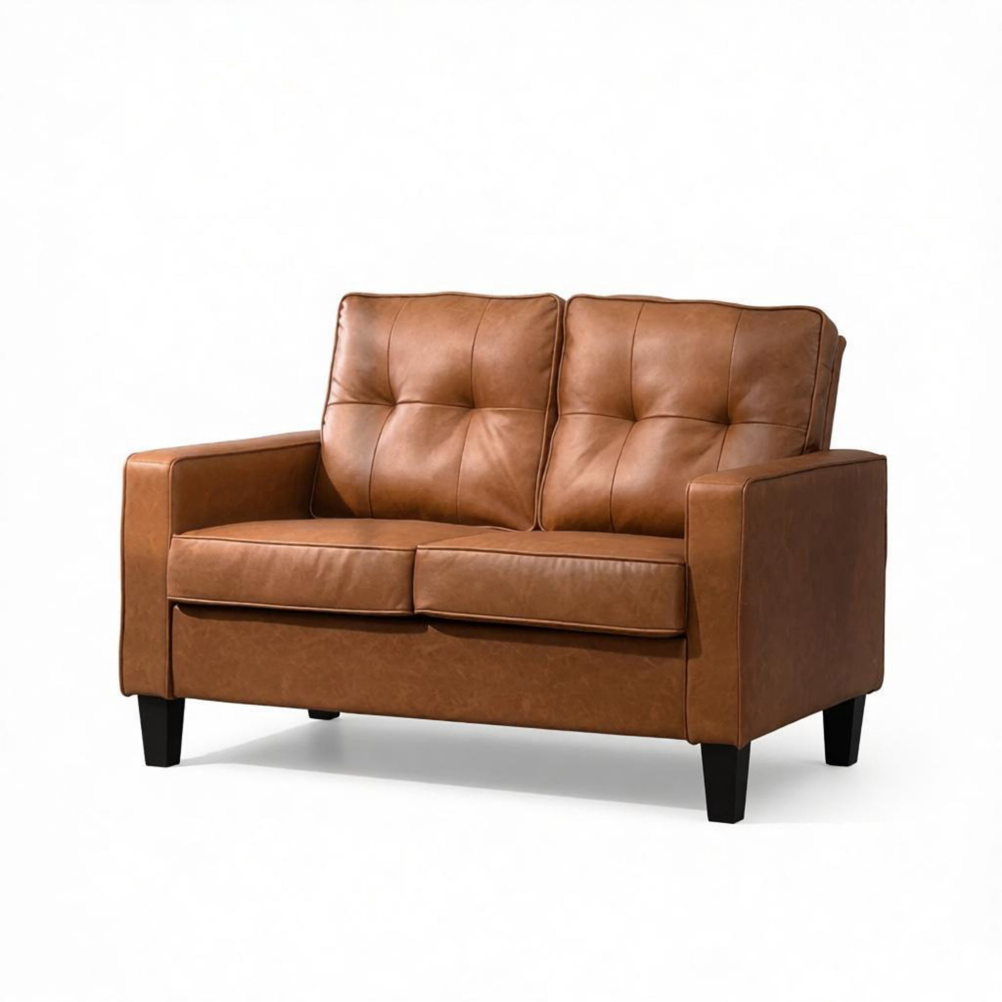 51" Wide Double Sofa, 2-Seater Tufted PU Leather Loveseat with Padded Armrests, Brown