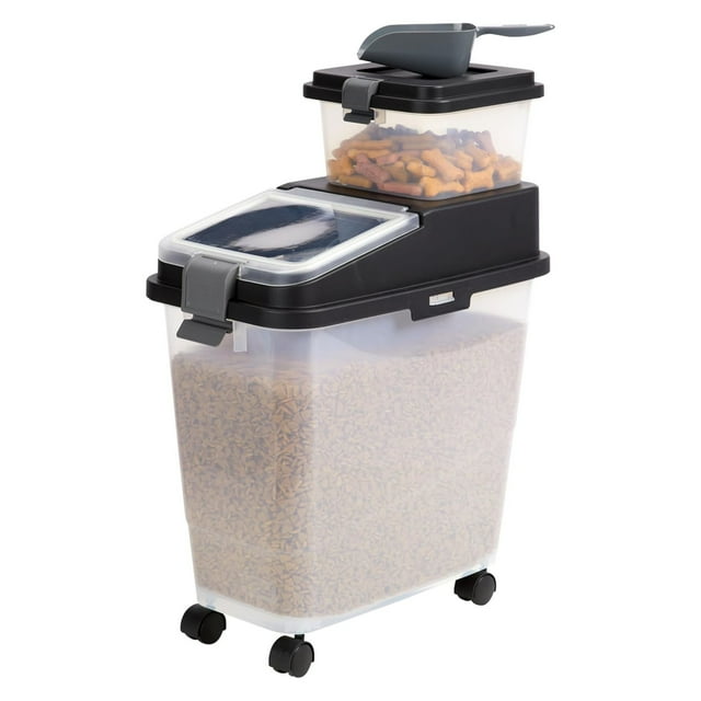 Mighty Tuff Ensemble de Rangement pour Nourriture pour Animaux à Roulettes de 3 Pcs avec Couvercle et Contenant à Friandises de 5 Lb