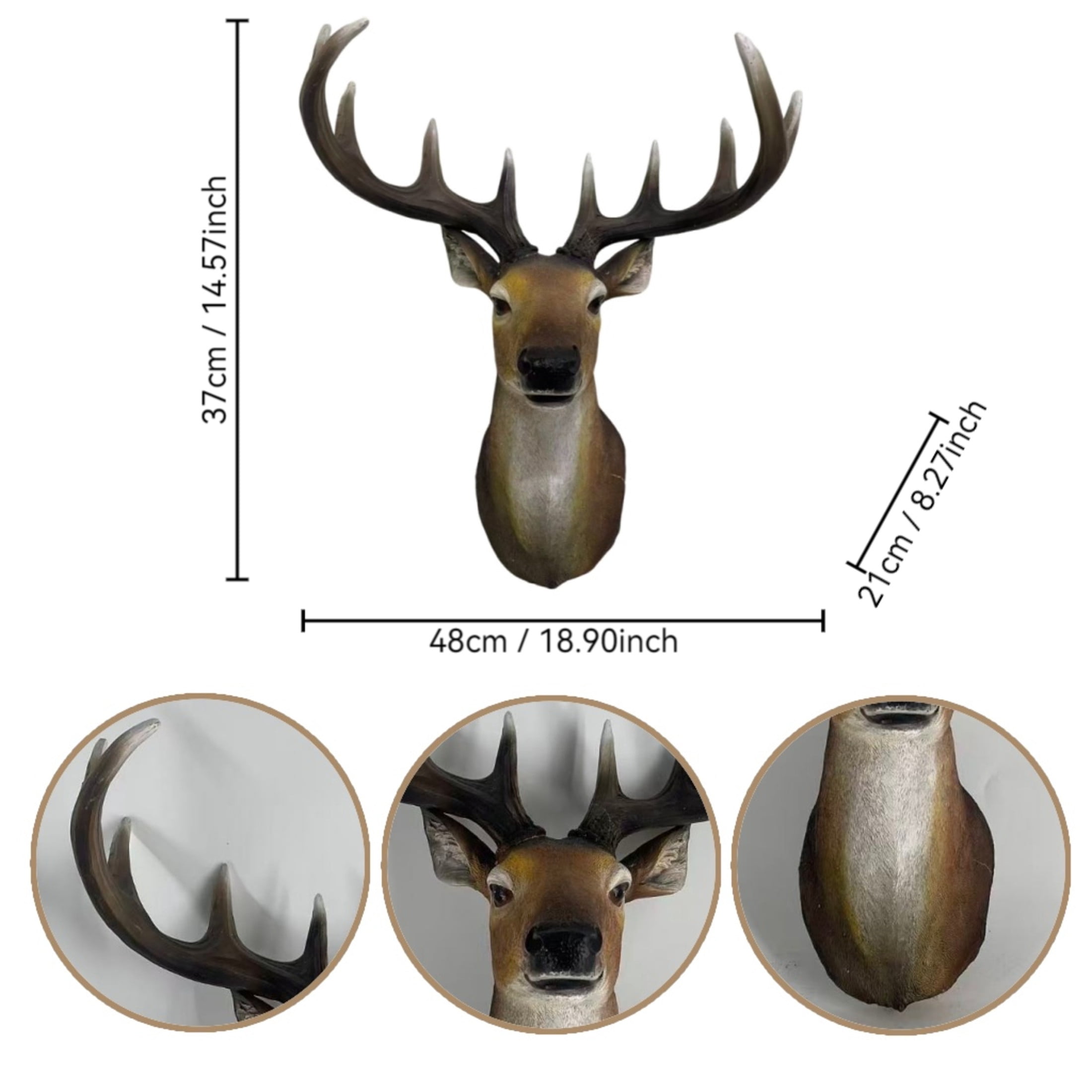 GDF Studio 14" Realistic Stag Head Wall Sculpture, Resin Deer Bust with Antlers Decor Gifts for Wildlife Lovers