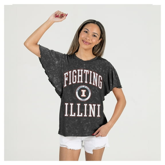 Women's Gameday Couture Black Illinois Fighting Illini Relaxed Fit Victory Mode Flutter Sleeve T-Shirt