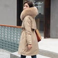 thumbnail image 6 of Skymirror Winter Women Jacket Furry Hood Long Sleeves Pockets Knee Length Plus Size Zipper And Button Closure Thick Plush Lining Cotton Coat Mid Length Windproof Warm Coat, 6 of 8