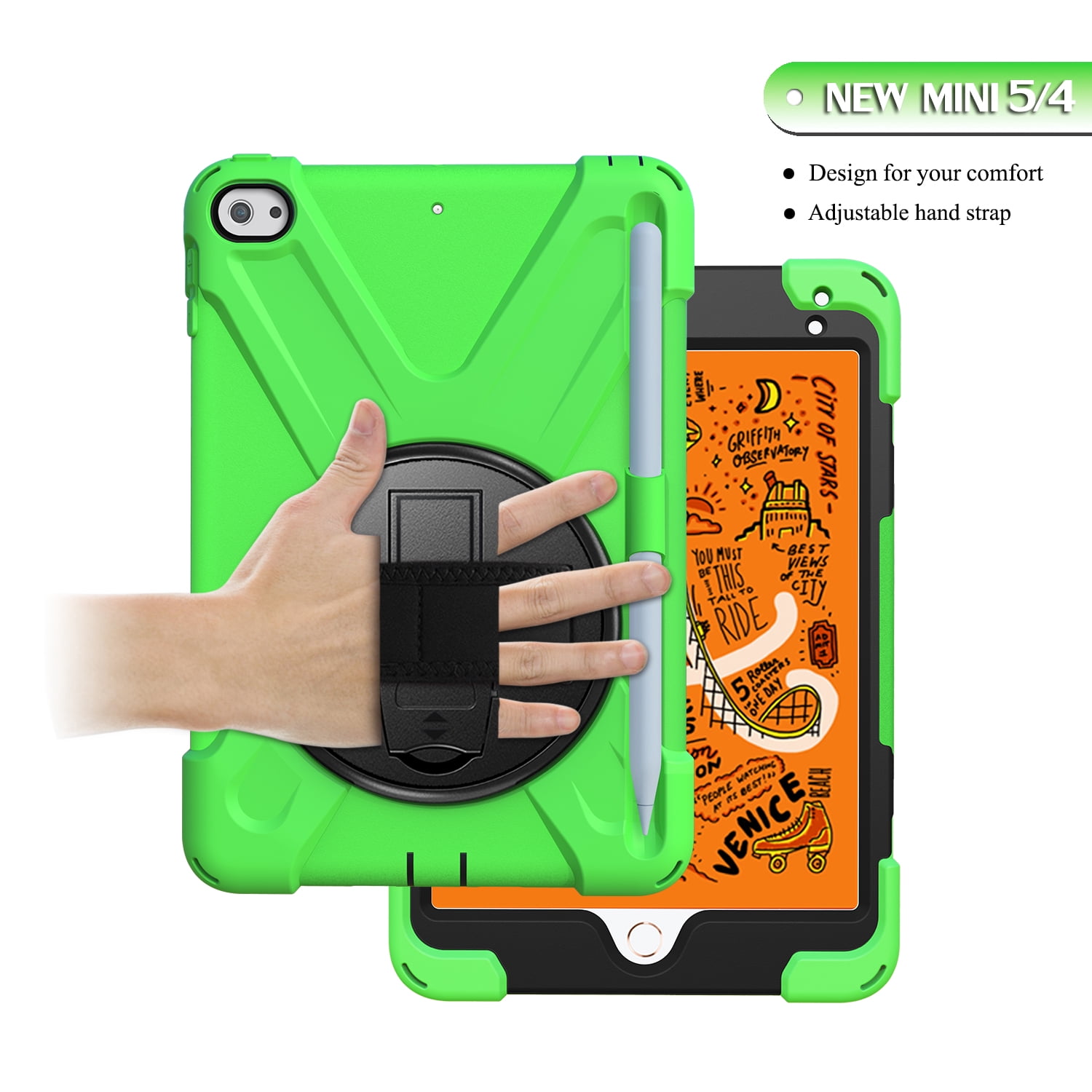 iPad Mini 5 Case for Kids, iPad Mini 5/Mini 4 Case Shockproof, Heavy Duty Protective Rugged iPad Mini Case with Pencil Holder /Kickstand Case for iPad Mini 5th/4th Generation 7.9 Inch - GREEN