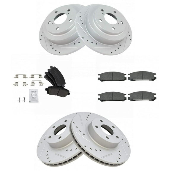 TRQ Front and Rear Performance Brake Pad & Rotor Kit Brake Pads Brake Rotors Set Ceramic Premium G-Coated Fits Select 1998 Subaru Impreza 1997-1999 Legacy