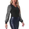 thumbnail image 4 of INSPIRAR CHIC Top de Manga de Lentejuelas para Mujeres, Top Brillante de Cuello en V para Fiesta, L Negro Plateado, 4 of 5