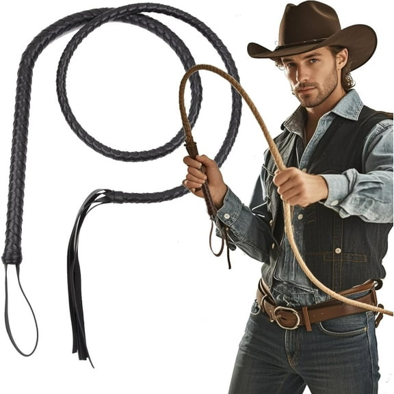 VZQI Western Cowboy Whip Clothing Accessories Prop Whip Cowboy Handle Black and Brown-Black