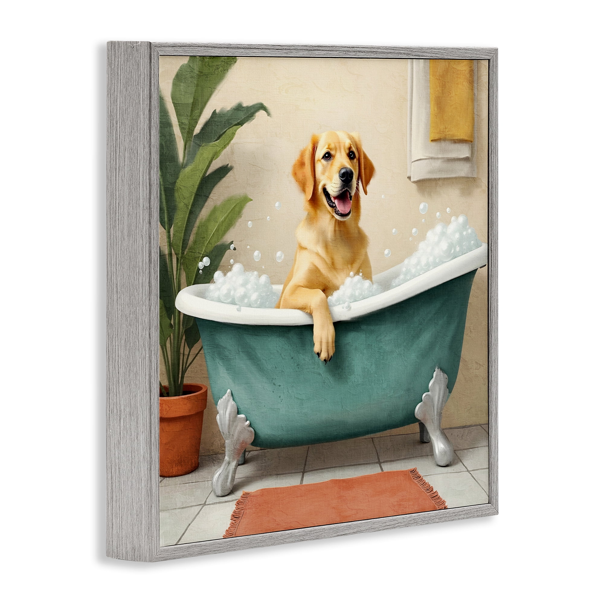 Stupell Industries Bubble Bath Labrador Dog Gray Framed Giclee Art, design by Kim Allen