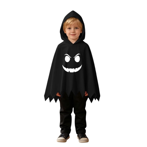 Gunia Kids Ghost Hooded Cape For Boys Girls 2 Piece Halloween Costumes Cosplay Cloak Cute Party Dress Up Outfits Poncho