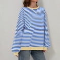thumbnail image 2 of Womens Oversized Shirts Fashion Striped Color Block Long Sleeve Round Neck Tunic Blouses Relaxed Fit Casual Workout Basic Tees, 2 of 8