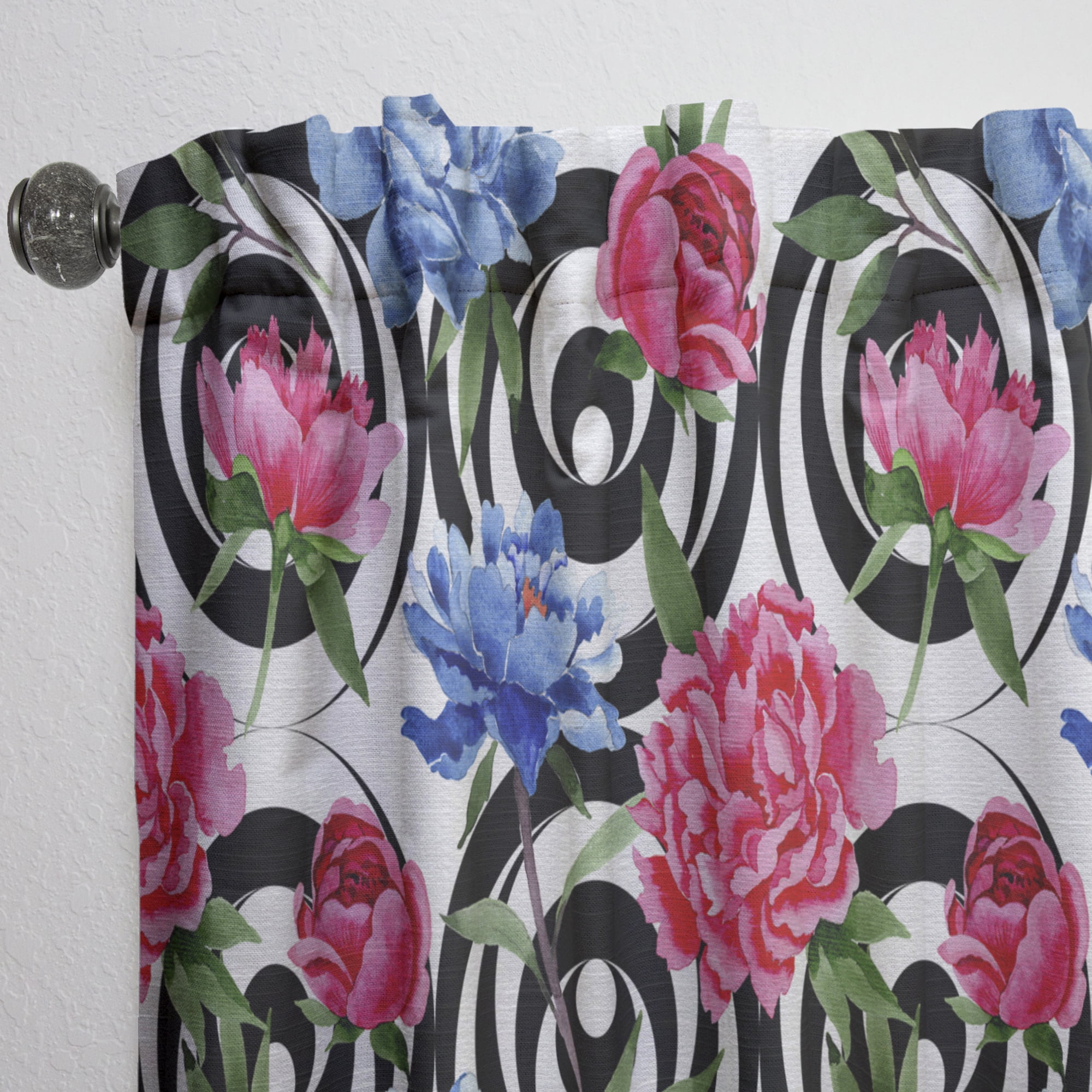 Designart 'Retro Pattern Over Floral I' Mid-Century Modern Curtain Panel