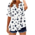 thumbnail image 1 of Camisetas Casuales de las Mujeres con Cuello en V Manga Corta Suelta de Moda Botón de Verano Impresa Camiseta, 1 of 5