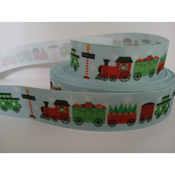 Grosgrain Ribbon Printed Christmas Toy Train, 3 Yards (9 Feet) 1 Inch Wide
