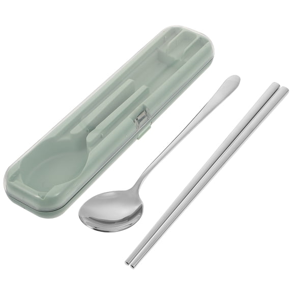 ibasenice Stainless Steel Cutlery Set with Spoon and Chopsticks, Green Portable Tableware Box for Home and Camping Use