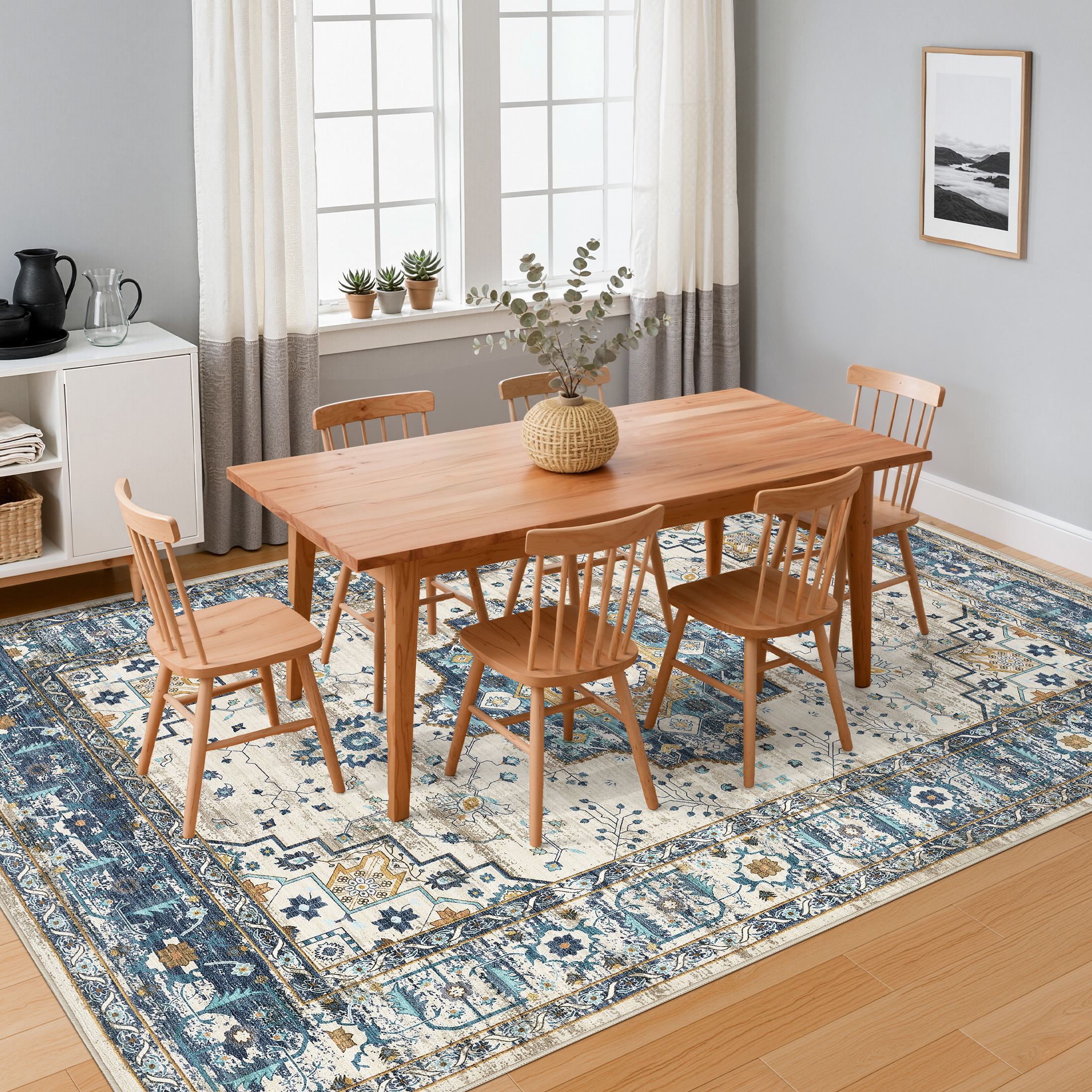 Uermei 10'x14' Large Area Rug: Soft Non-Slip Washable Indoor Carpet for Living Room Bedroom Dining Room Office - Blue Cream
