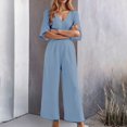 thumbnail image 2 of SRZYMJ Womens Jumpsuit Women's V Neck Short Sleeve Wide Leg Jumpsuit Elegant Casual Romper with Pockets for Spring, 2 of 9