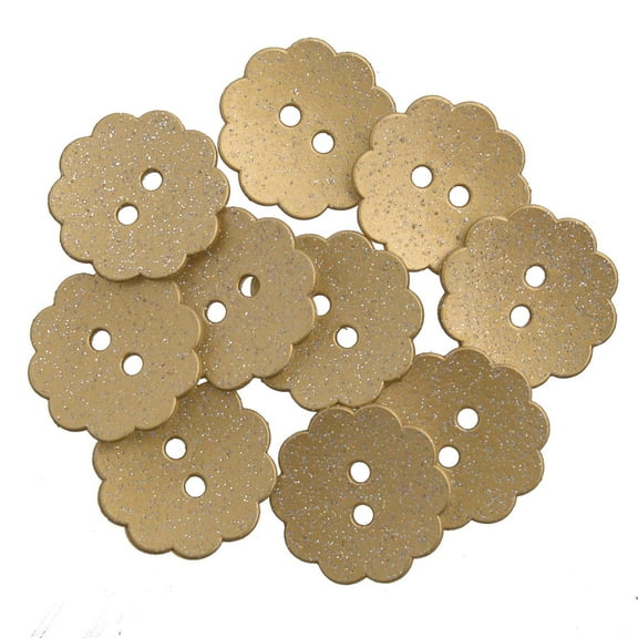 Mibo 10pcs Nylon Resin - Daisy Shape - Festive Holiday Button - 28L(18mm) - 2 Hole - Gold Glitter