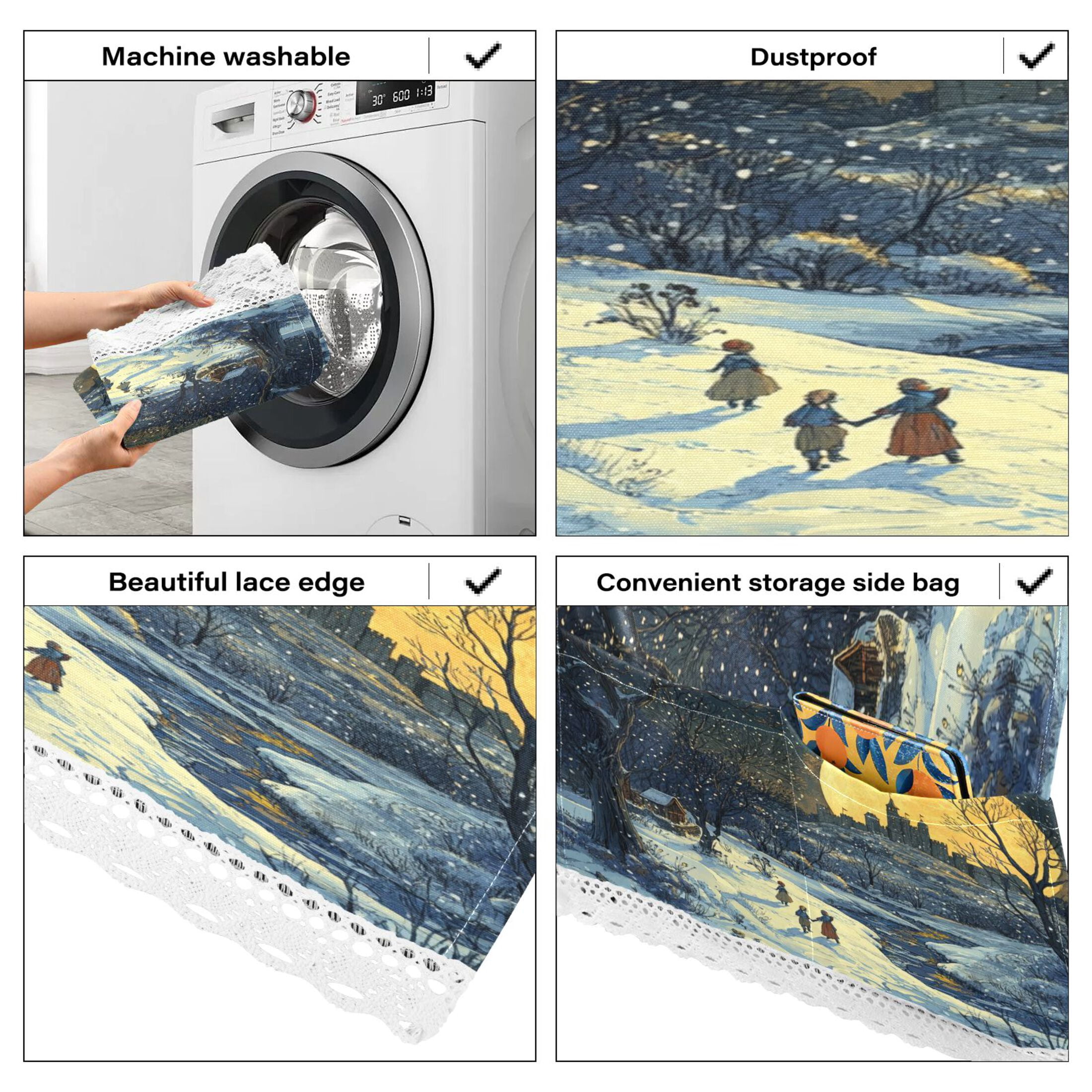 WOBOGO Winter Village Scenery Washing Machine Cloth Dryer Refrigerator Top Cover Protective Non-Slip Mat For Kitchen Laundry