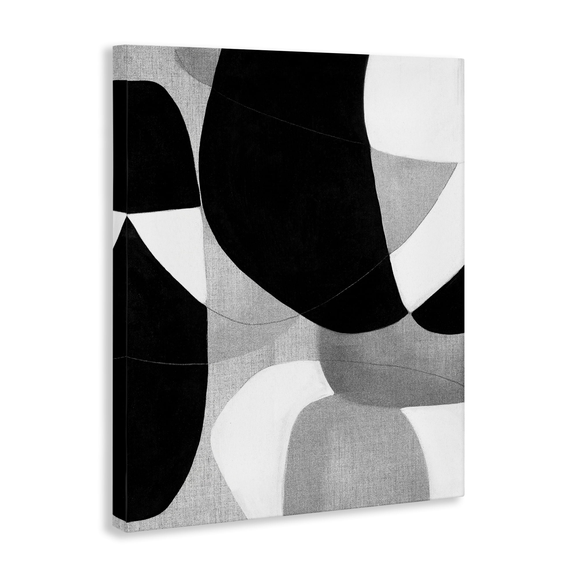 Stupell Industries Monochrome Oblong Shapes Abstract Painting Wrapped Canvas Art Print Wall Art, 36 x 48