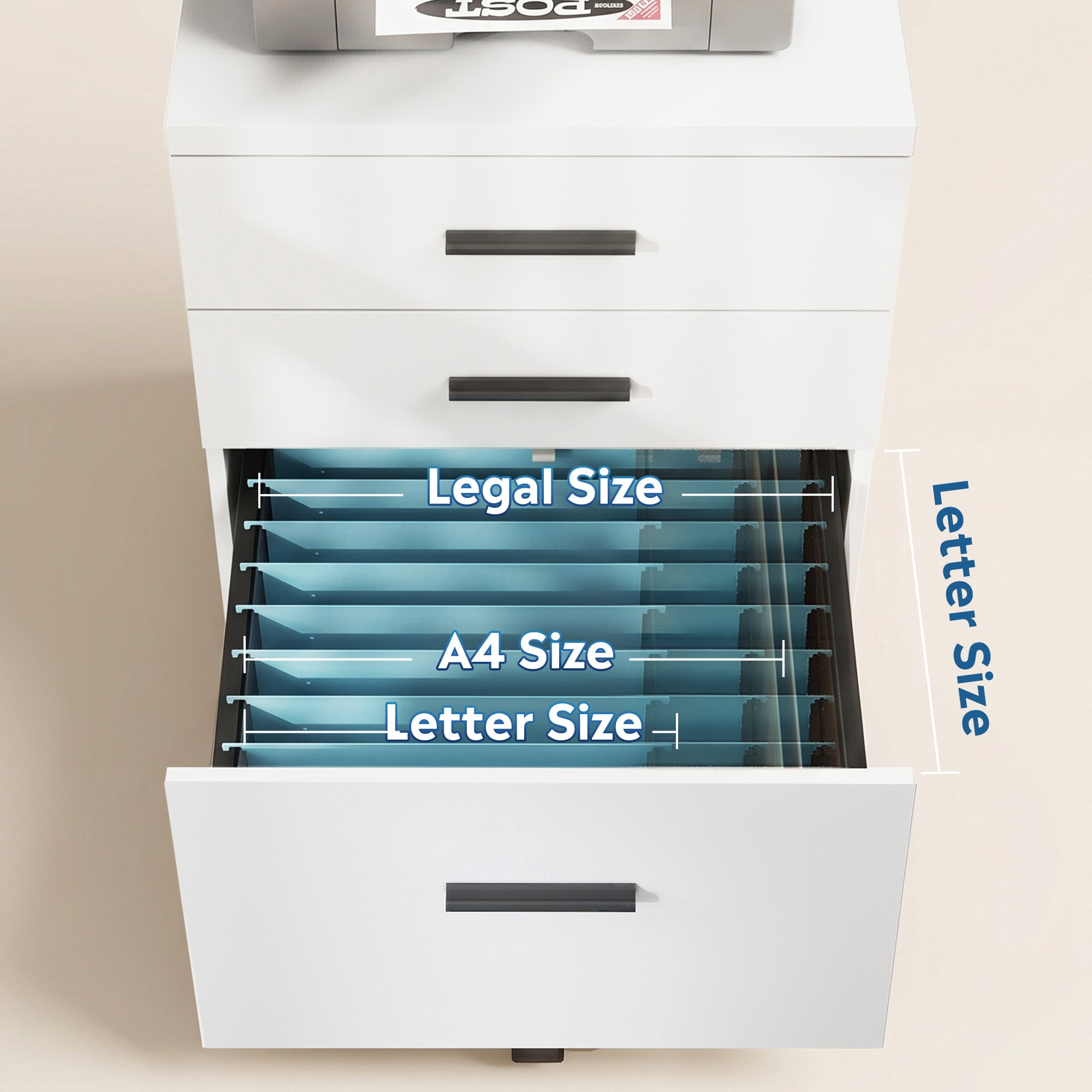 GALAXHERO Wood Rolling File Cabinet with 3 Drawers(Widen), Portable Vertical Mobile Wooden Storage Filing Cabinet, for Home Office, White